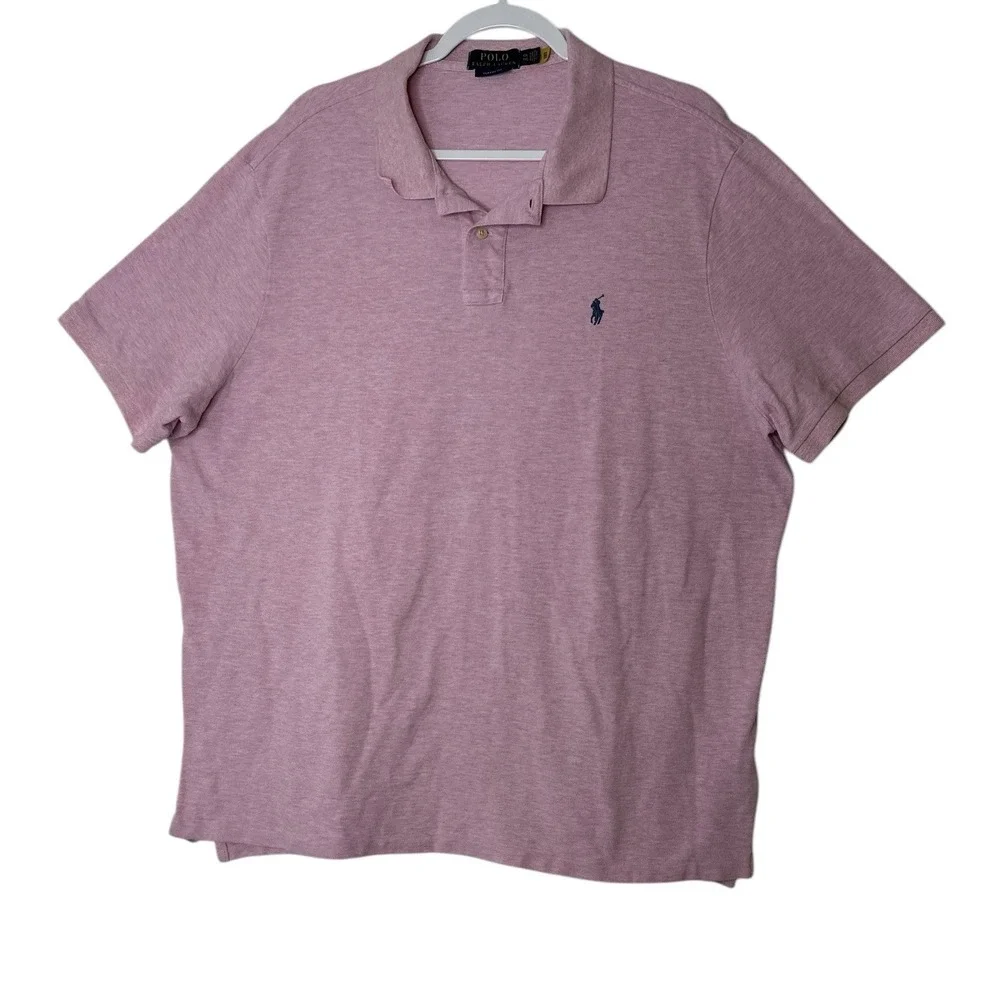Ralph Lauren Polo Shirt Men's XXL Pink Classic‎ Fit Cotton Heather Short Sleeve